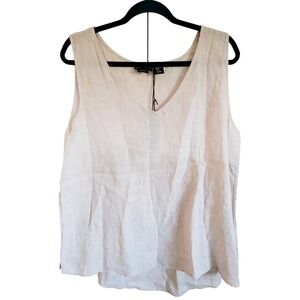 Jones New York XL Women's‎ Tan Sleeveless Linen Top Shell Side Slits NWT